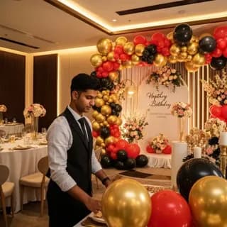 Stylish adult birthday celebration setup with decorations in Dubai